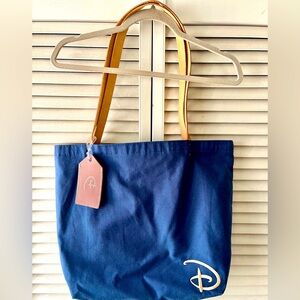 Disney Navy Canvas Tote Bag With Leather Straps New